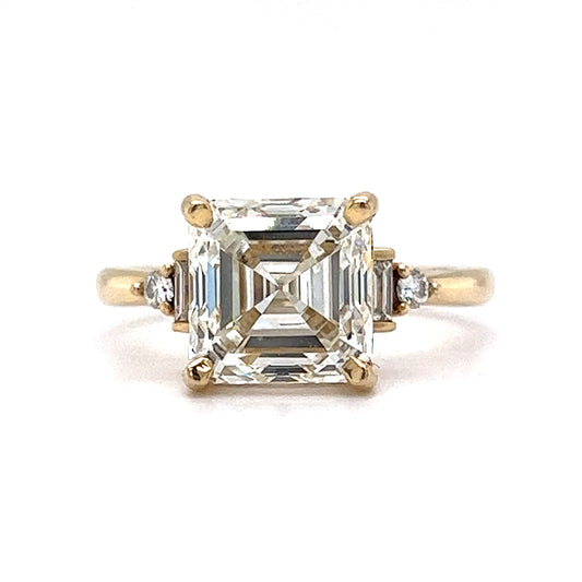 4.01 Carat Asscher Cut Diamond Engagement Ring in 14k Yellow Gold