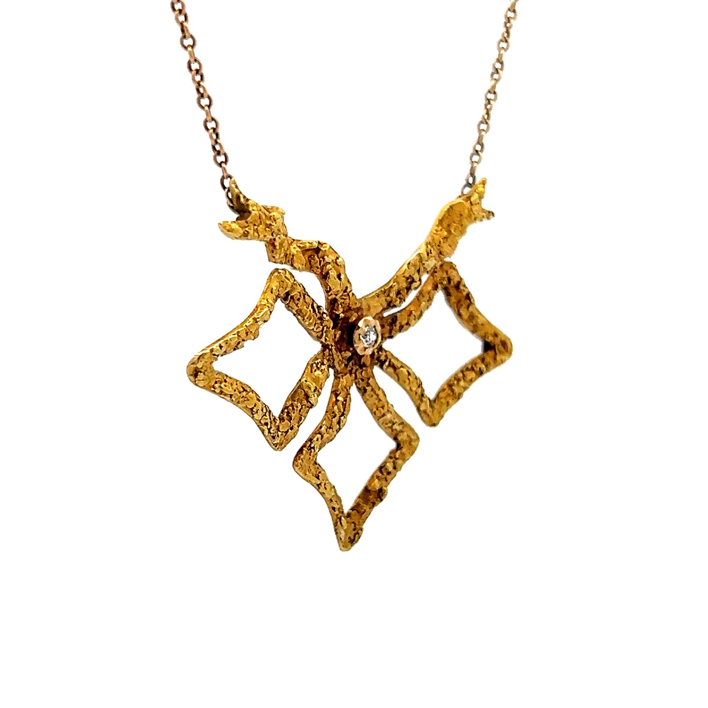 Vintage Art Nouveau Diamond Pendant Necklace in 18k Yellow Gold