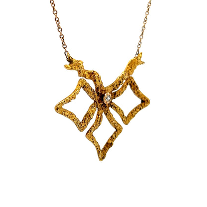 Vintage Art Nouveau Diamond Pendant Necklace in 18k Yellow Gold