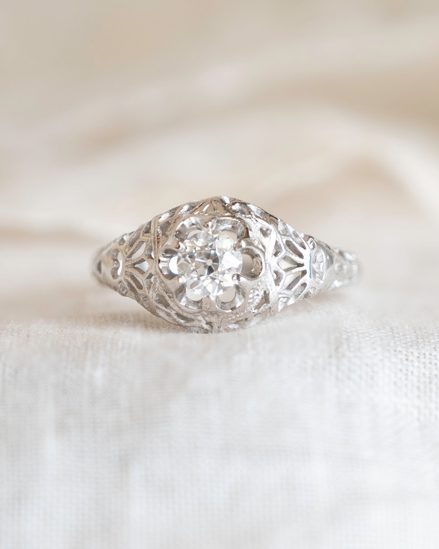 .35 Antique Old Mine Diamond Engagement Ring 18k