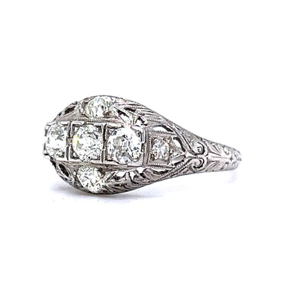 Filigree Five Stone Art Deco Diamond Ring in 18k