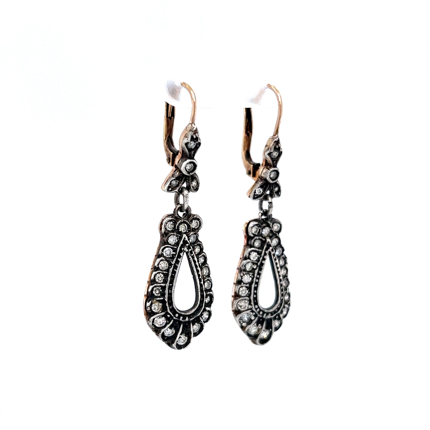 Vintage Inspired Diamond Earrings in 18k Yellow Gold & Sterling Silver