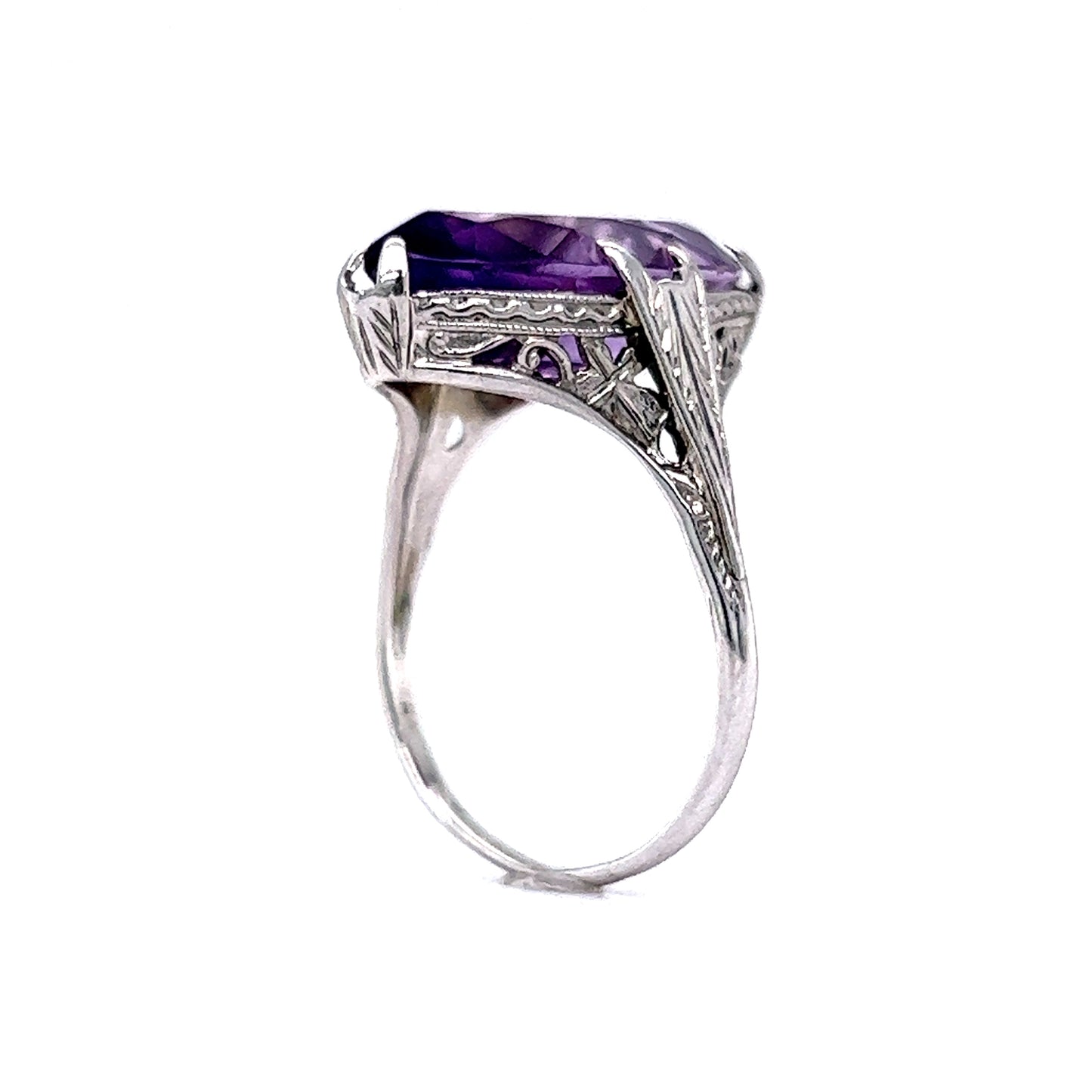 Vintage Marquise Cut Amethyst Cocktail Ring in 18k White Gold