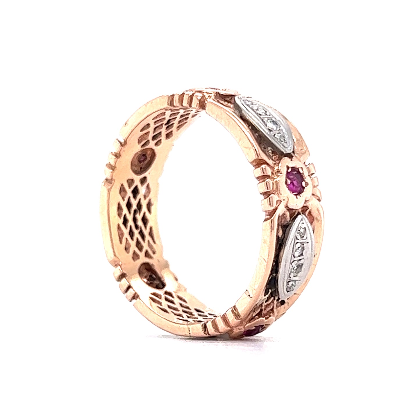 .30 Vintage Men's Wedding Band w/ Rubies & Diamonds in 14k Rose Gold