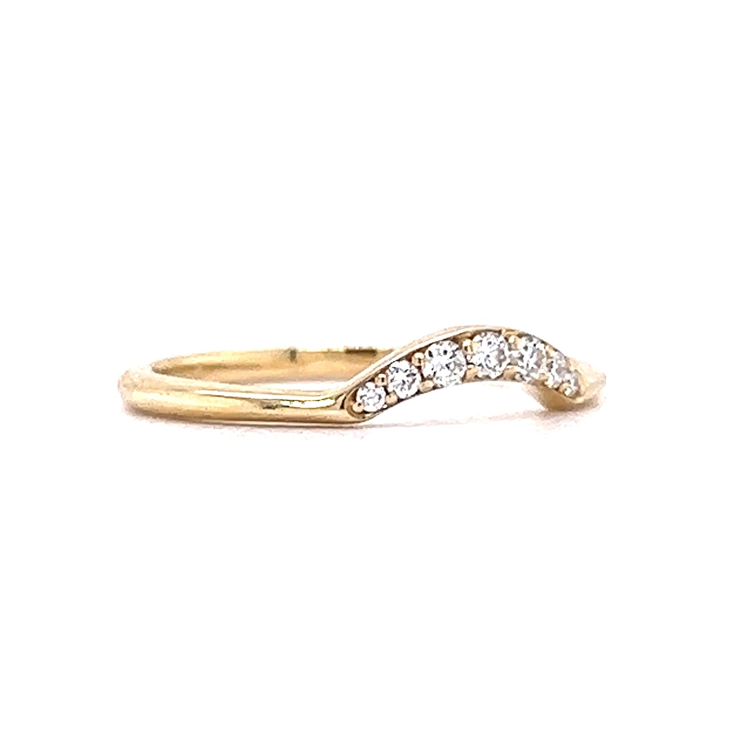 .06 Round Brilliant Diamond Curved Wedding Band in 14k Yellow Gold