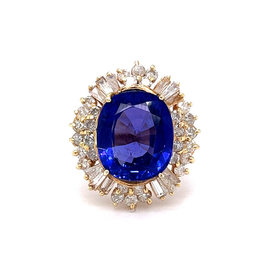 6.80 Oval Cut Tanzanite Cocktail Ring in 14k Yellow Gold