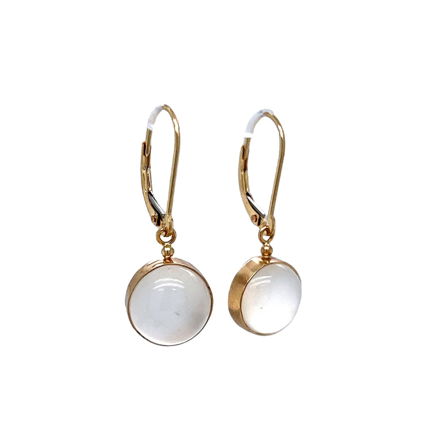 9.08 Cabochon Moonstone Dangle Earrings in 14k Yellow Gold