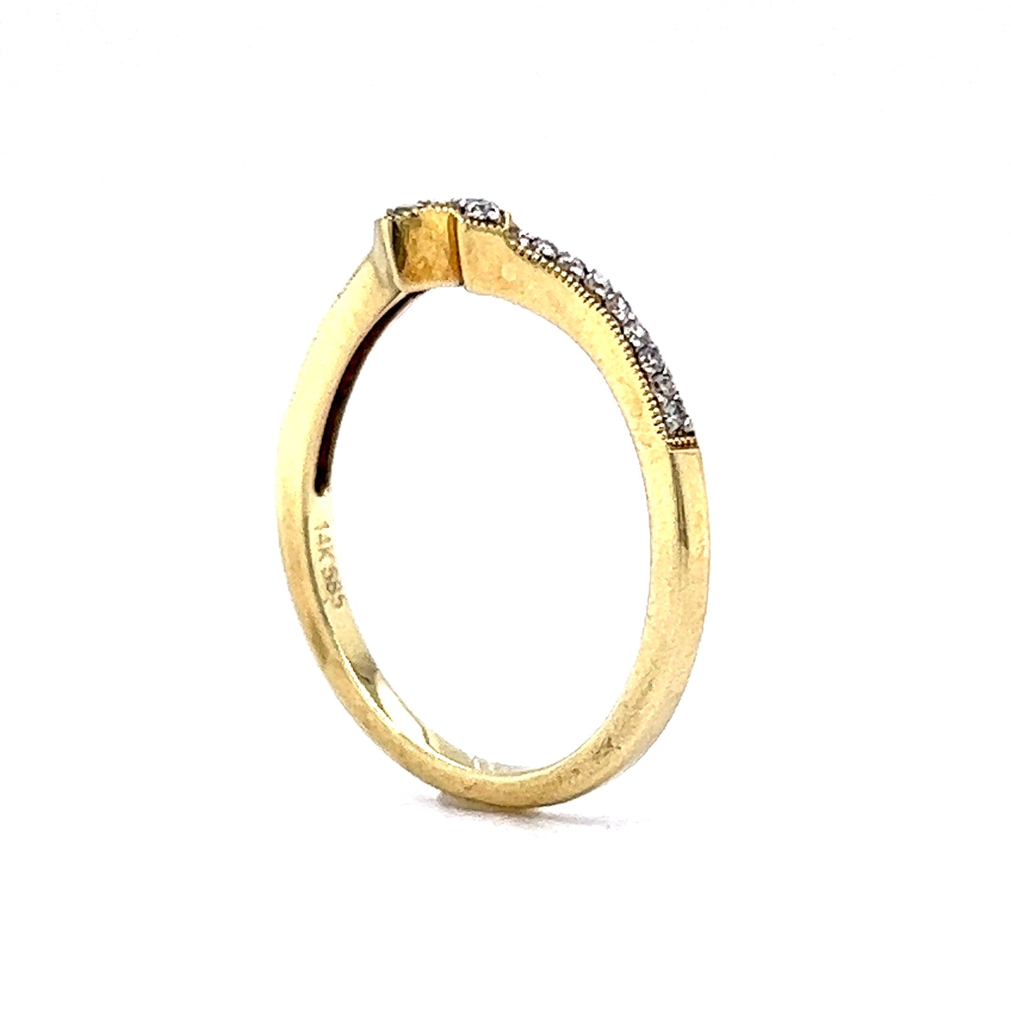 Curved Yellow Gold Diamond Wedding Band 14k