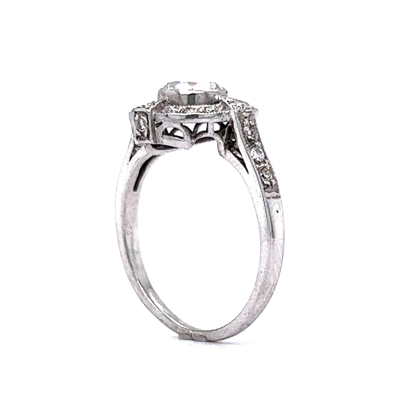 .55 Vintage Halo Diamond Engagement Ring in 18k White Gold