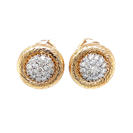 1.44 Pave Diamond Stud Earrings in 14k Yellow & White Gold