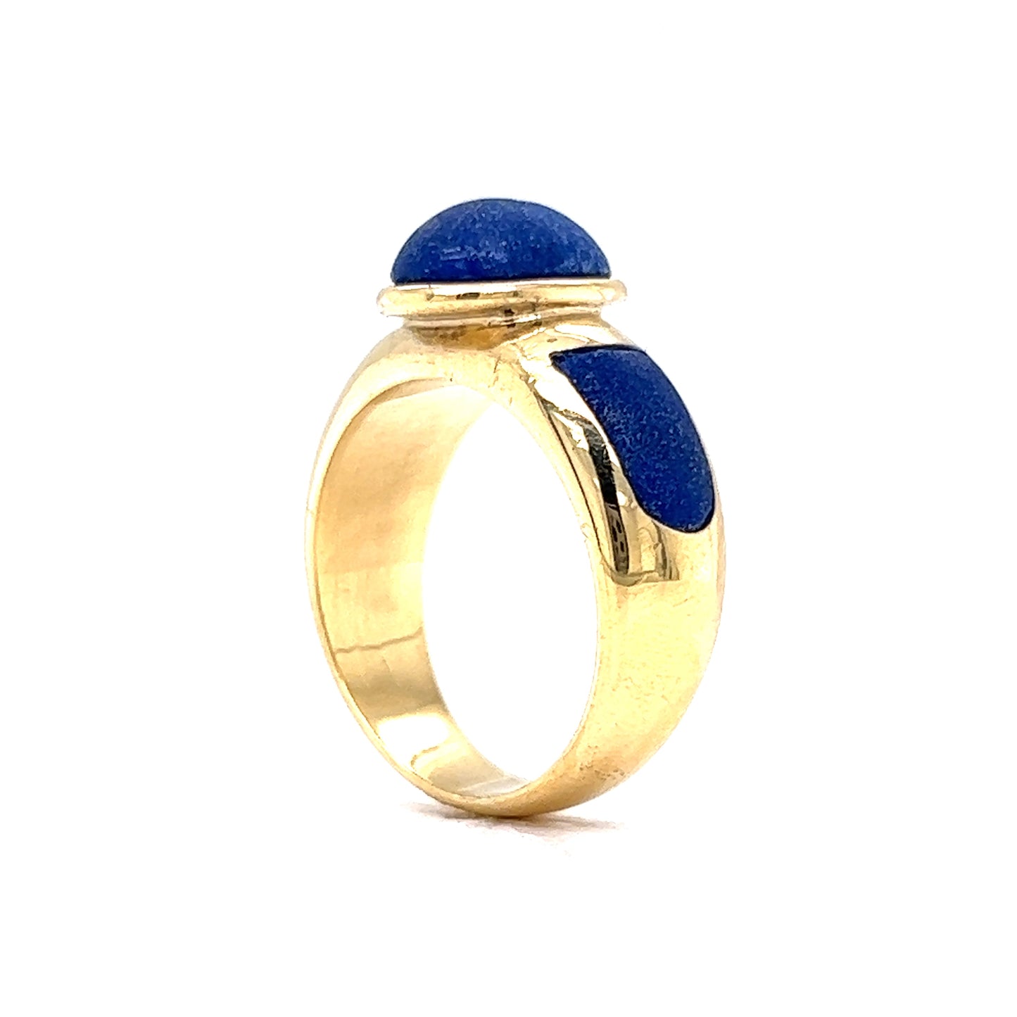 Right Hand Ring Modern 2.04 Cabochon Cut Lapis Lazuli in 18k Yellow Gold