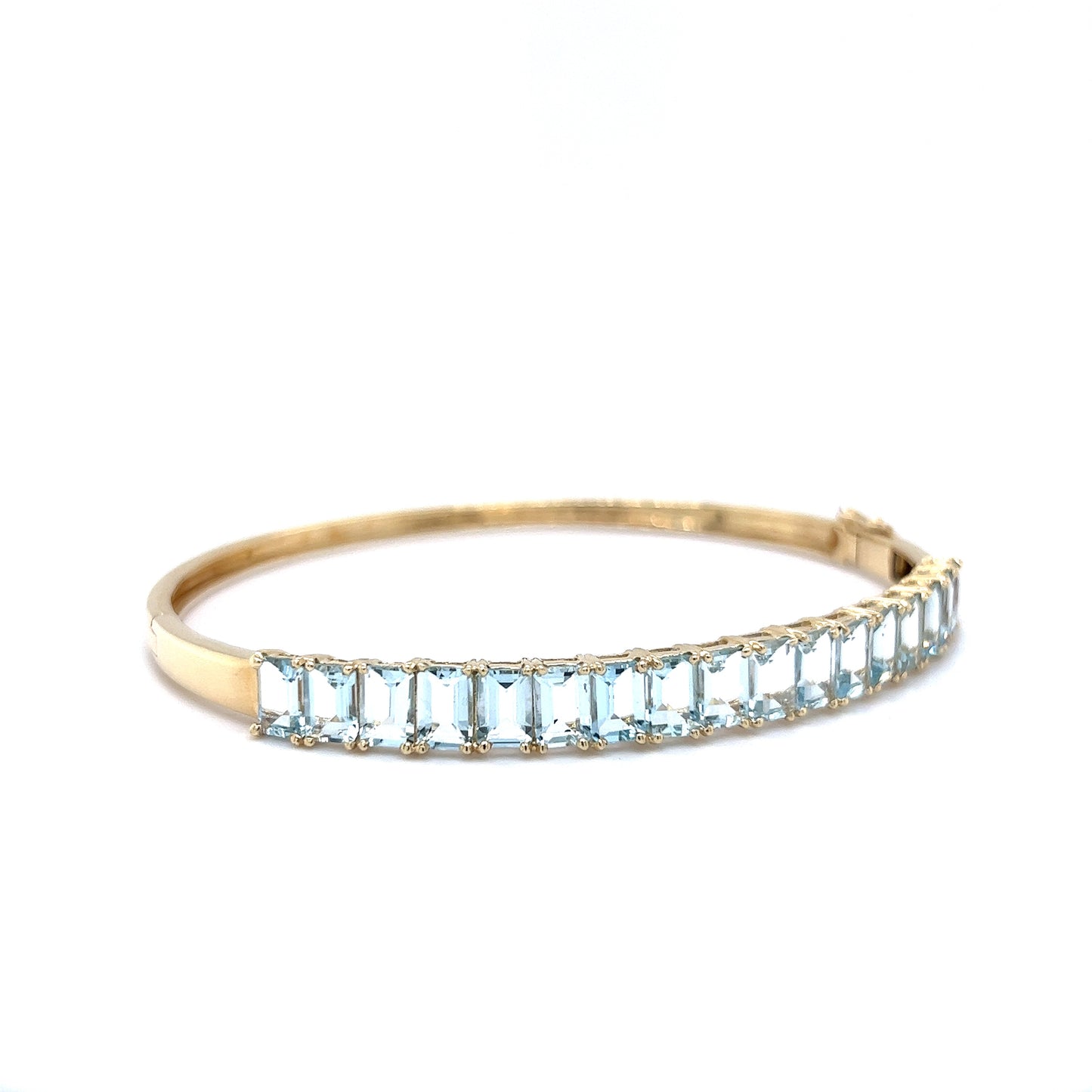6.97 Emerald Cut Aquamarine Bangle Bracelet in 14k Yellow Gold