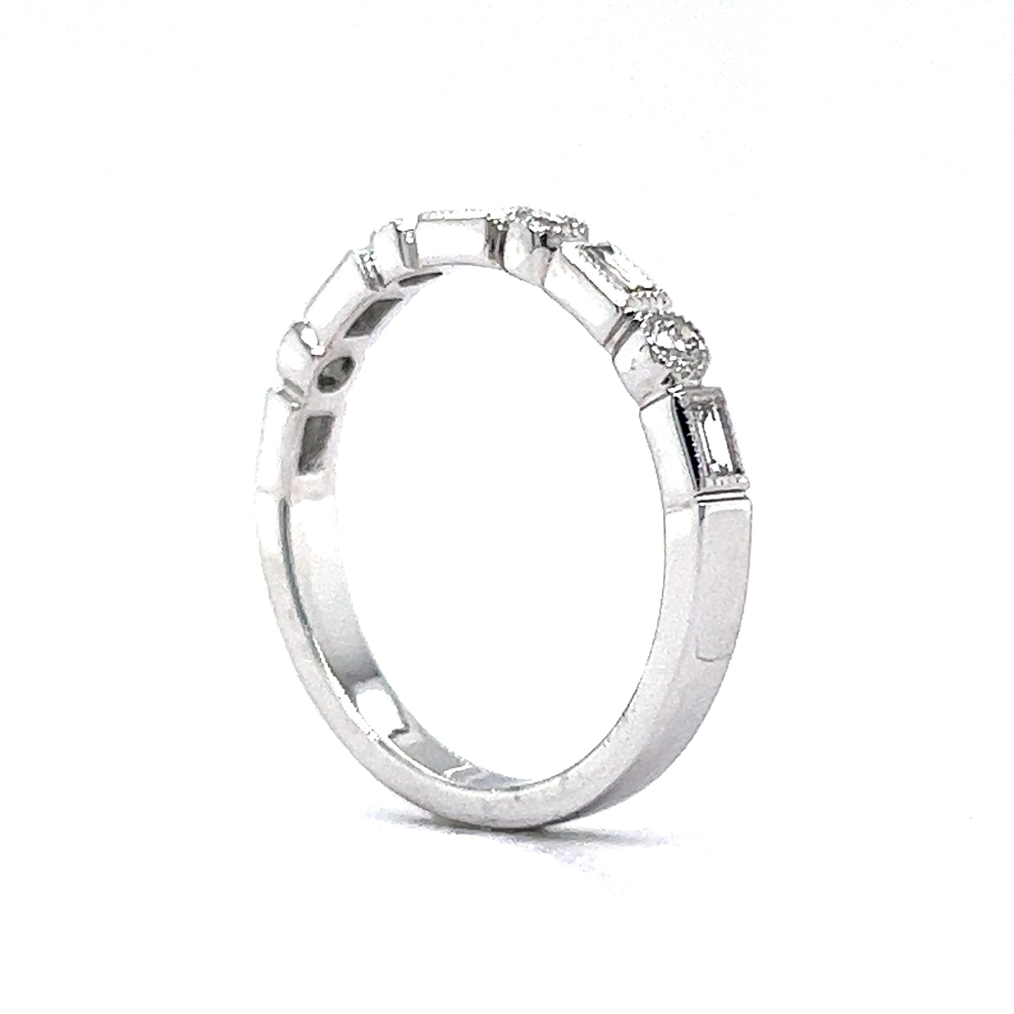 .33 Round & Baguette Diamond Wedding Band in 14k White Gold