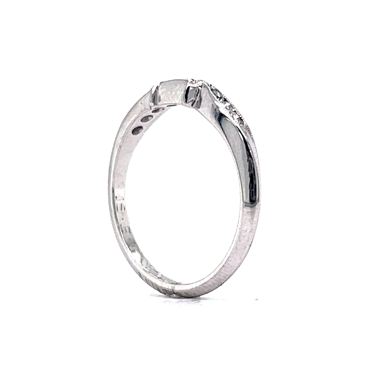 Art Deco Contoured Diamond Wedding Band in 18k White Gold