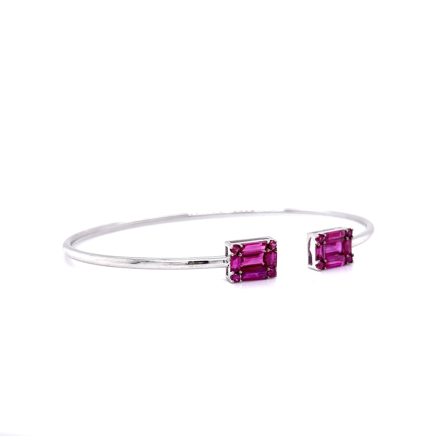 Open Style Ruby Bangle Bracelet in 18k White Gold