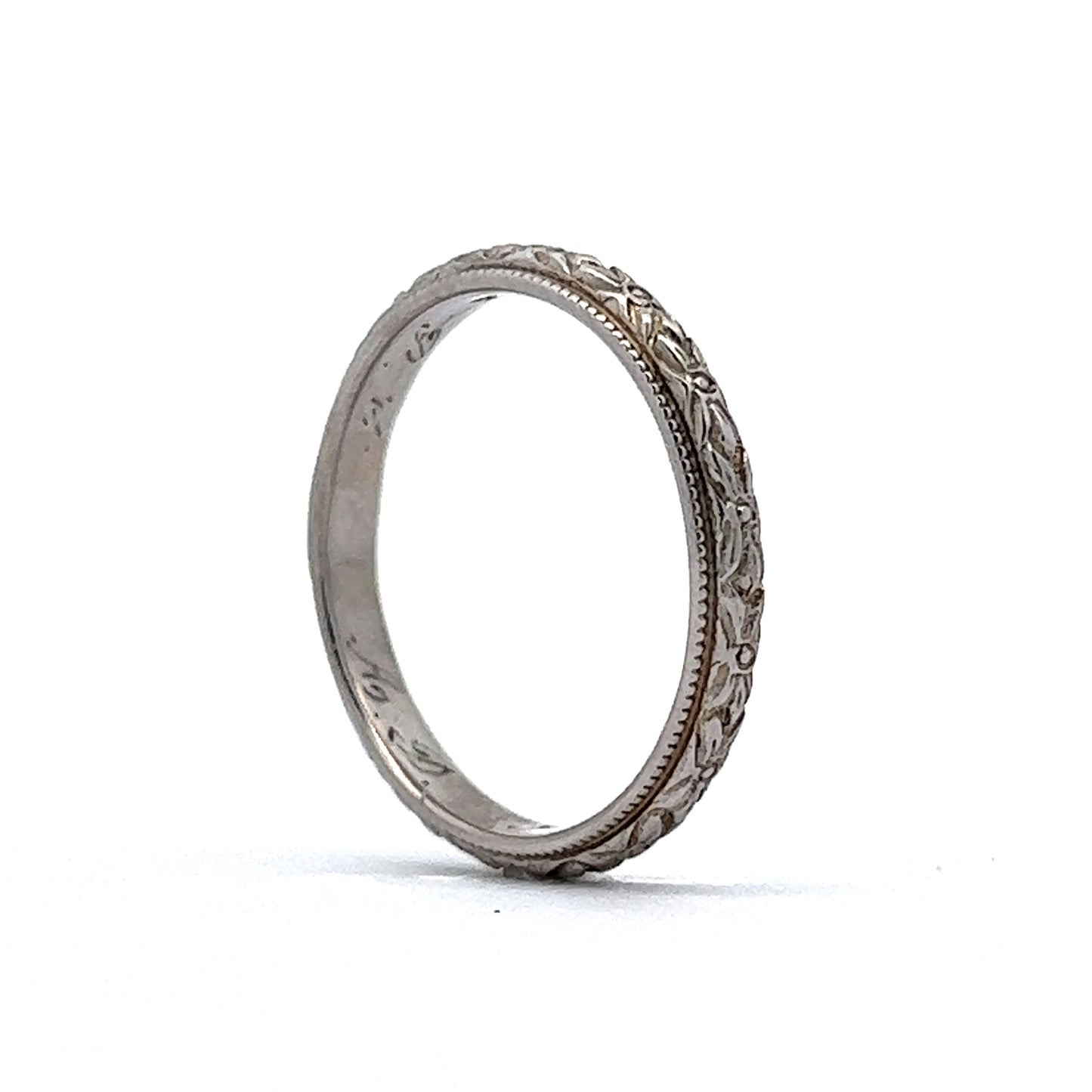 Vintage Art Deco Orange Blossom Wedding Band in 18k White Gold