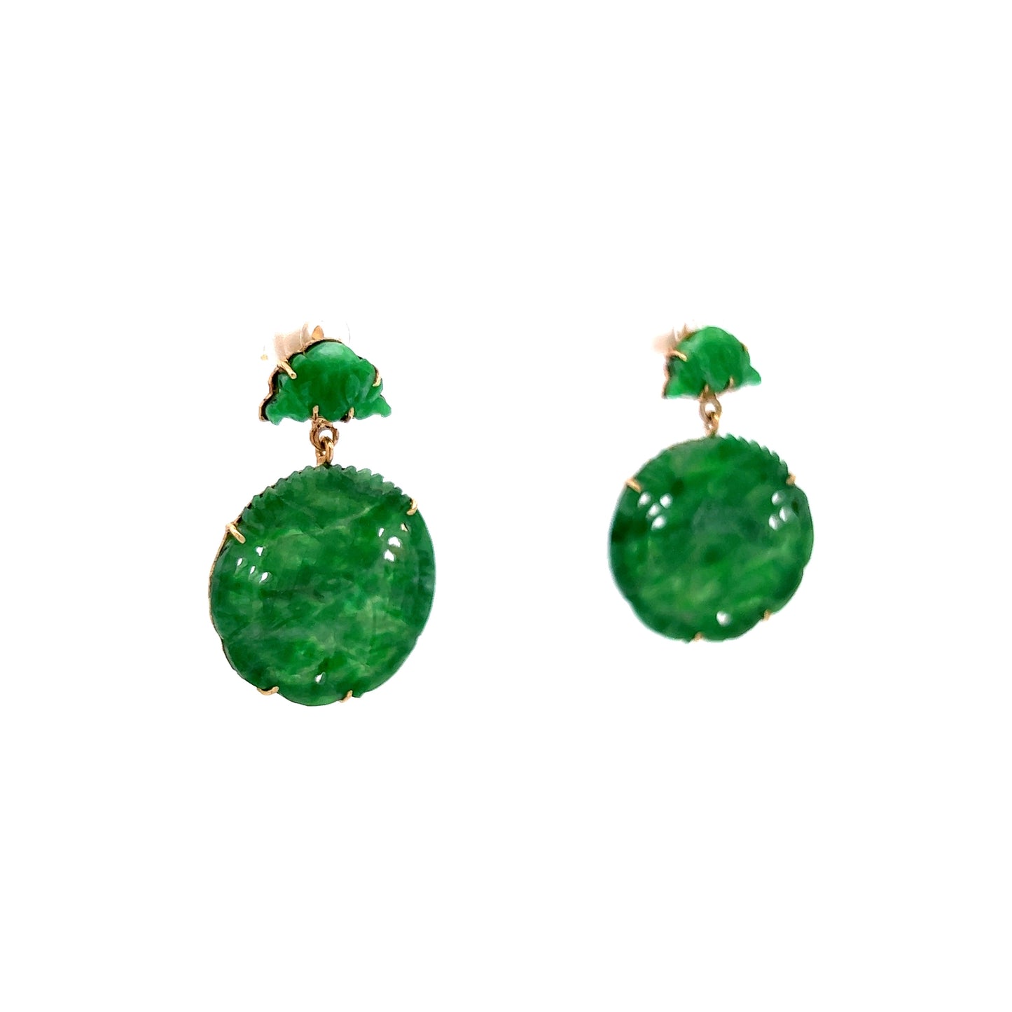 Cabochon Cut Jadeite Drop Earrings in 14k Yellow Gold