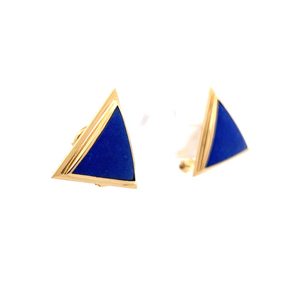 Triangle Lapis Lazuli Stud Earrings in Yellow Gold
