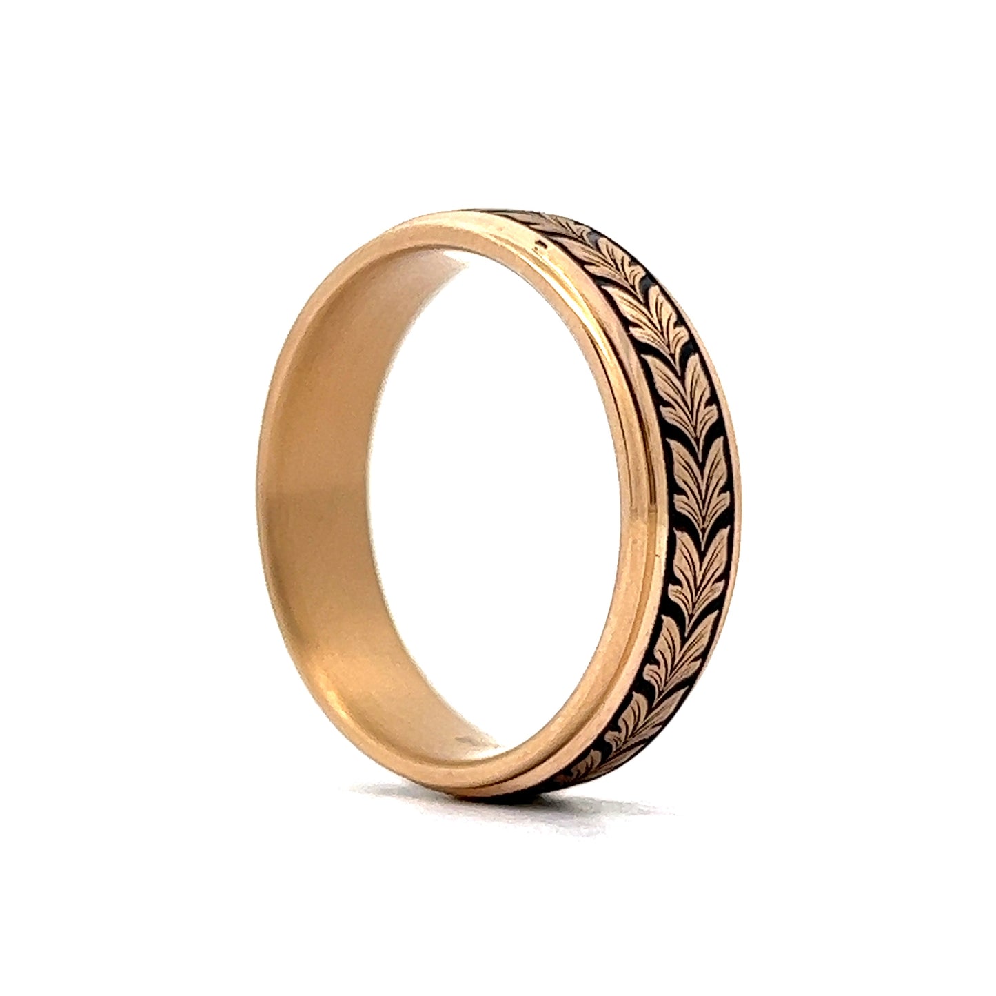 Benchmark Men's Tantalum Leaf Wedding Band in 14k Yellow Gold