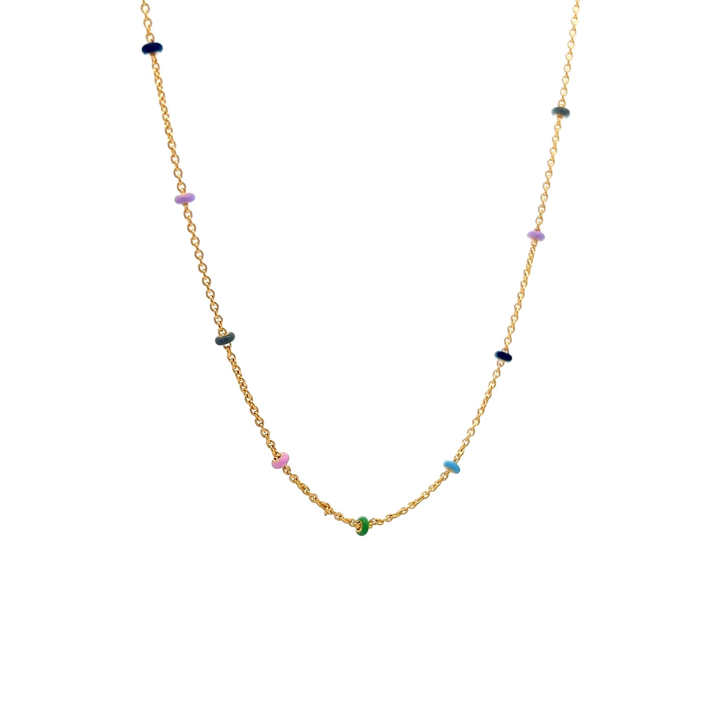 18" Enamel Bead Necklace in 14k Yellow Gold