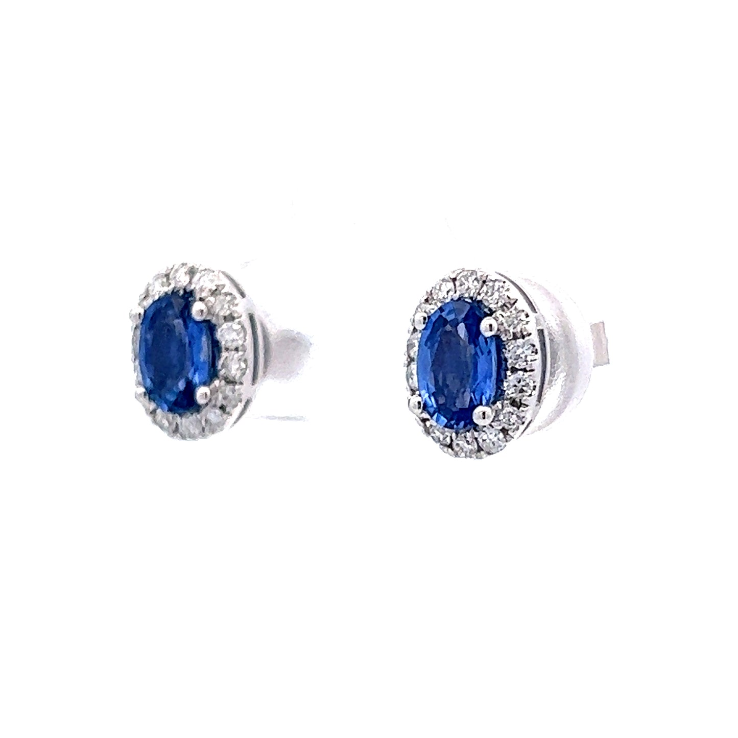 Blue Sapphire & Diamond Earrings in 14k White Gold