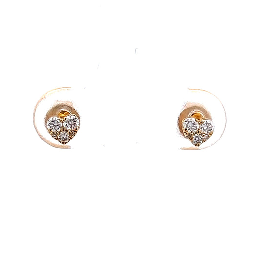 Heart Shaped Diamond Stud Earrings in 14k Yellow Gold