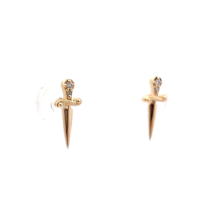 Diamond Dagger Earrings in 14k Yellow Gold