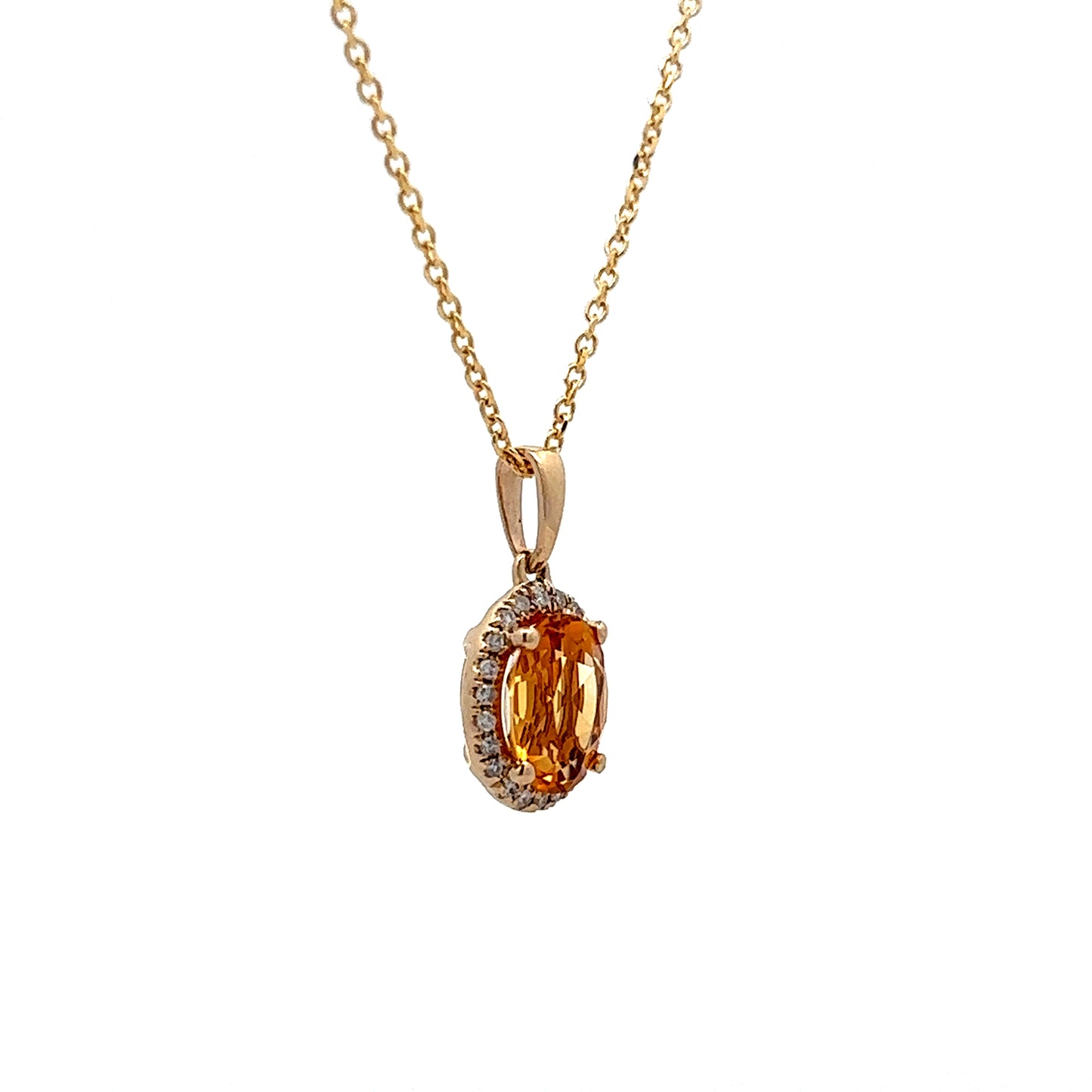 Citrine & Diamond Halo Pendant Necklace in 14k Yellow Gold