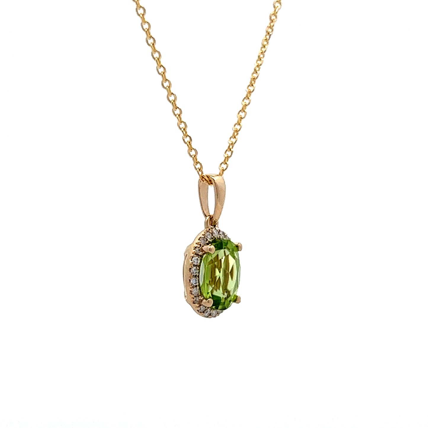 Peridot & Diamond Pendant Necklace in 14k Yellow Gold