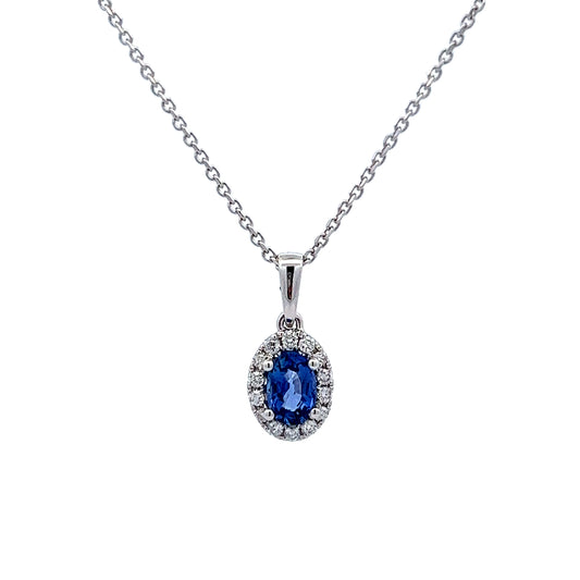 Blue Sapphire & Diamond Necklace in 14k White Gold