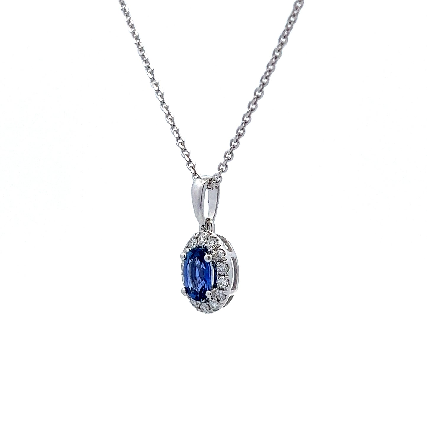 Blue Sapphire & Diamond Necklace in 14k White Gold