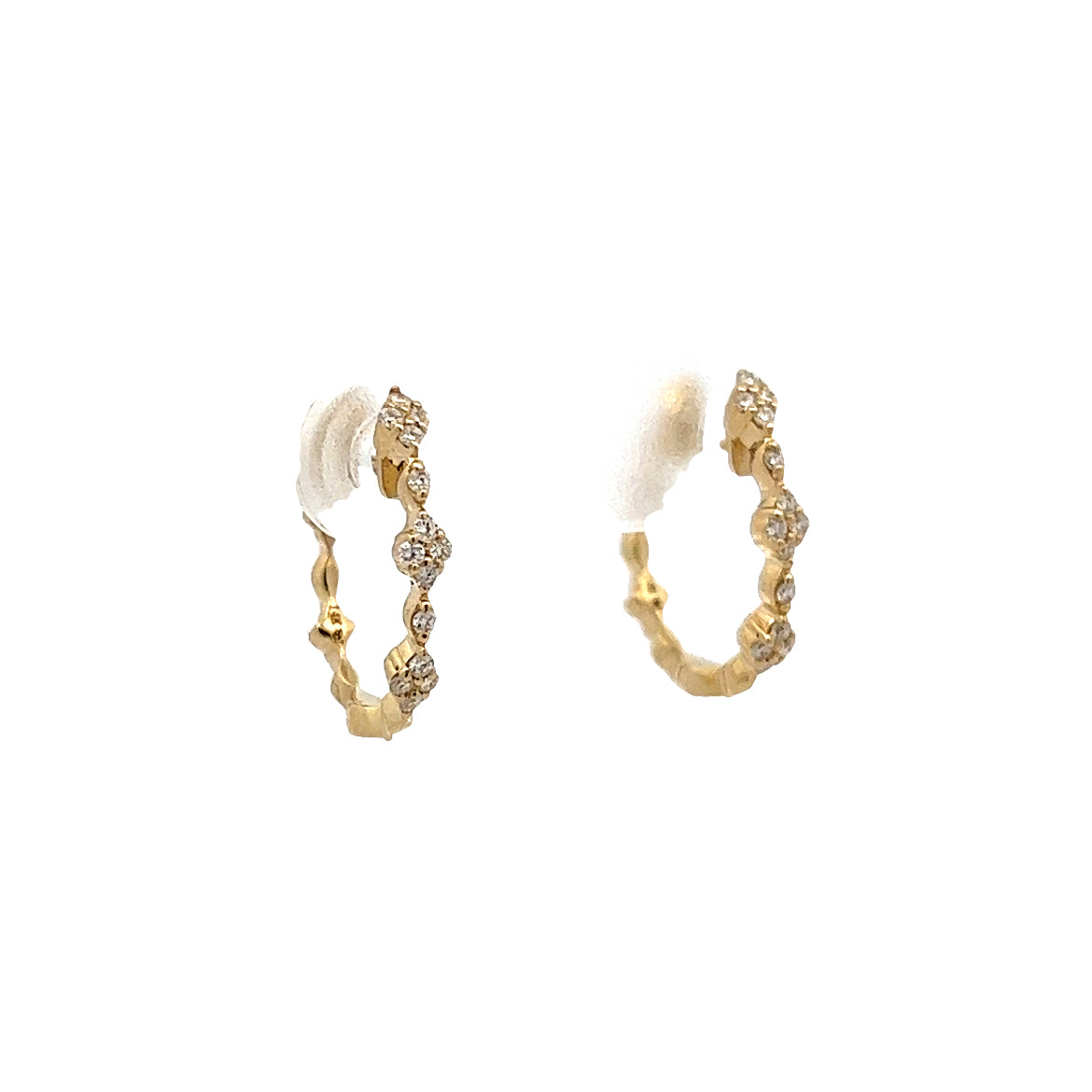 .16 Diamond Cluster Hoop Earrings in 14k Yellow Gold