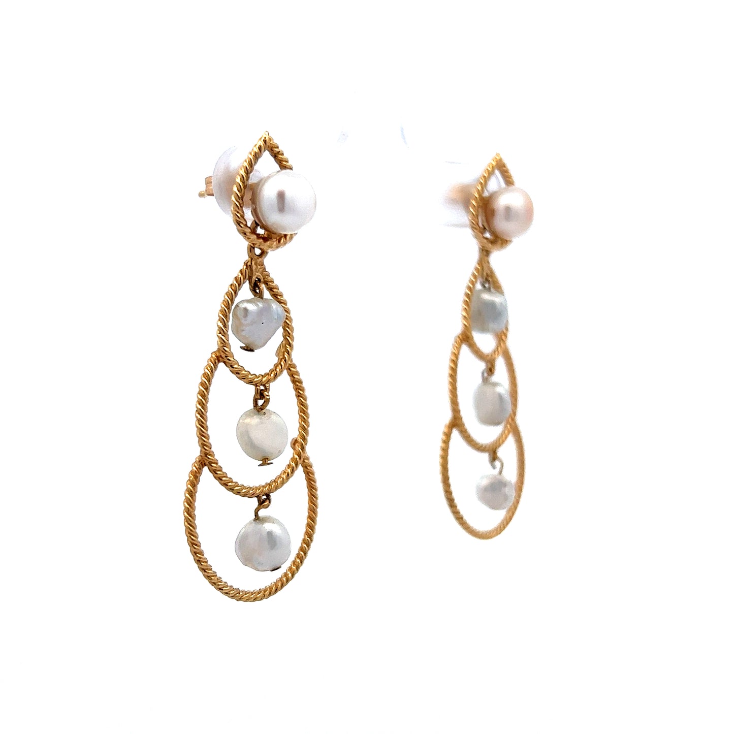 Tiered Pearl Drop Earrings in 14k Yellow Gold