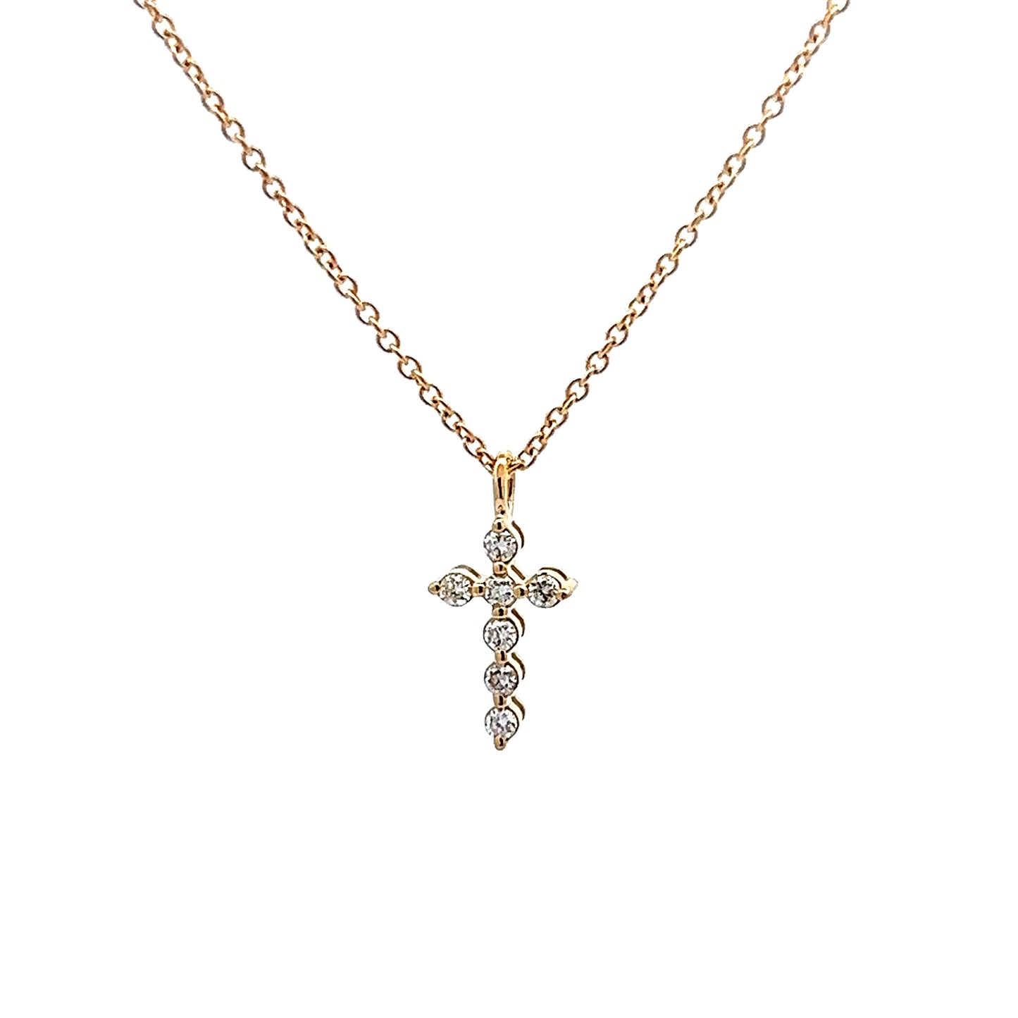 Small Diamond Cross Pendant Necklace in 14k Yellow Gold