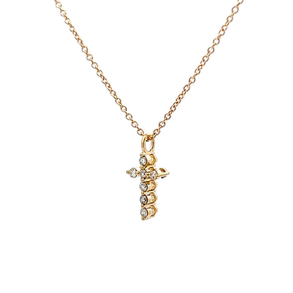 Small Diamond Cross Pendant Necklace in 14k Yellow Gold