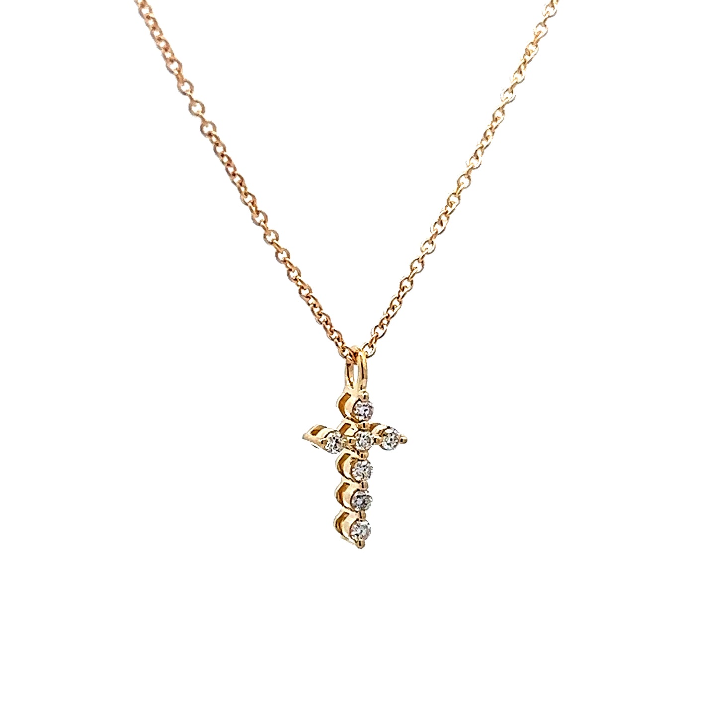 Small Diamond Cross Pendant Necklace in 14k Yellow Gold