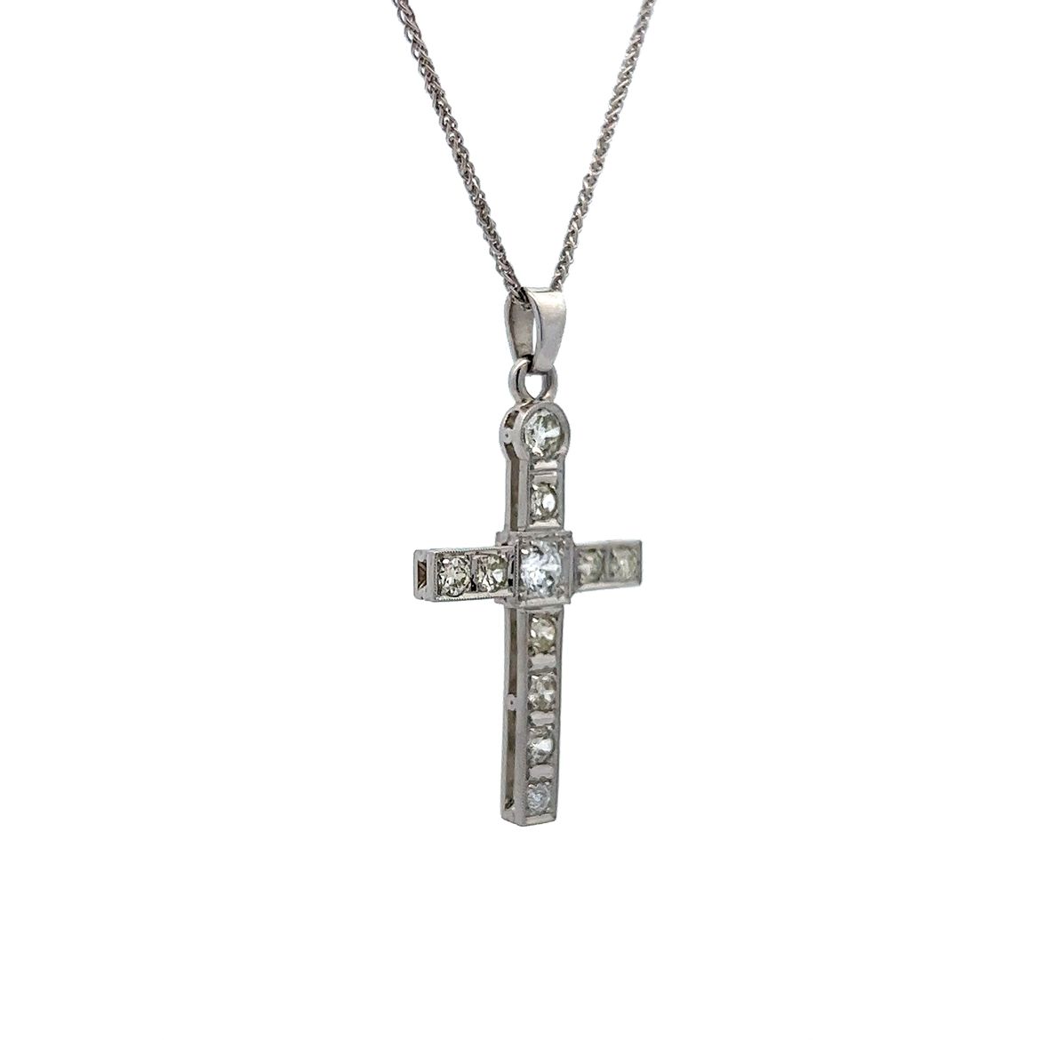 Antique Diamond Cross Pendant in 18k White Gold