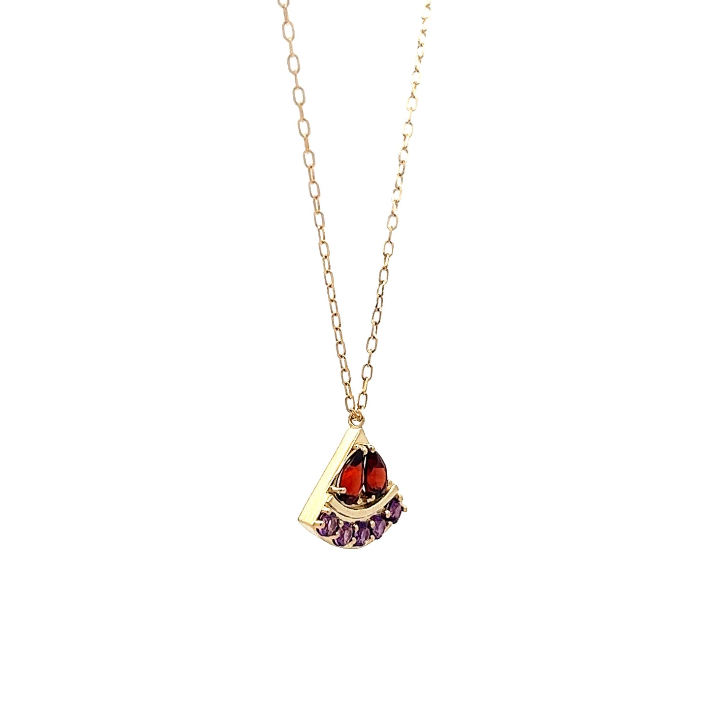 Amethyst & Garnet Pendant Necklace in 14k Yellow Gold