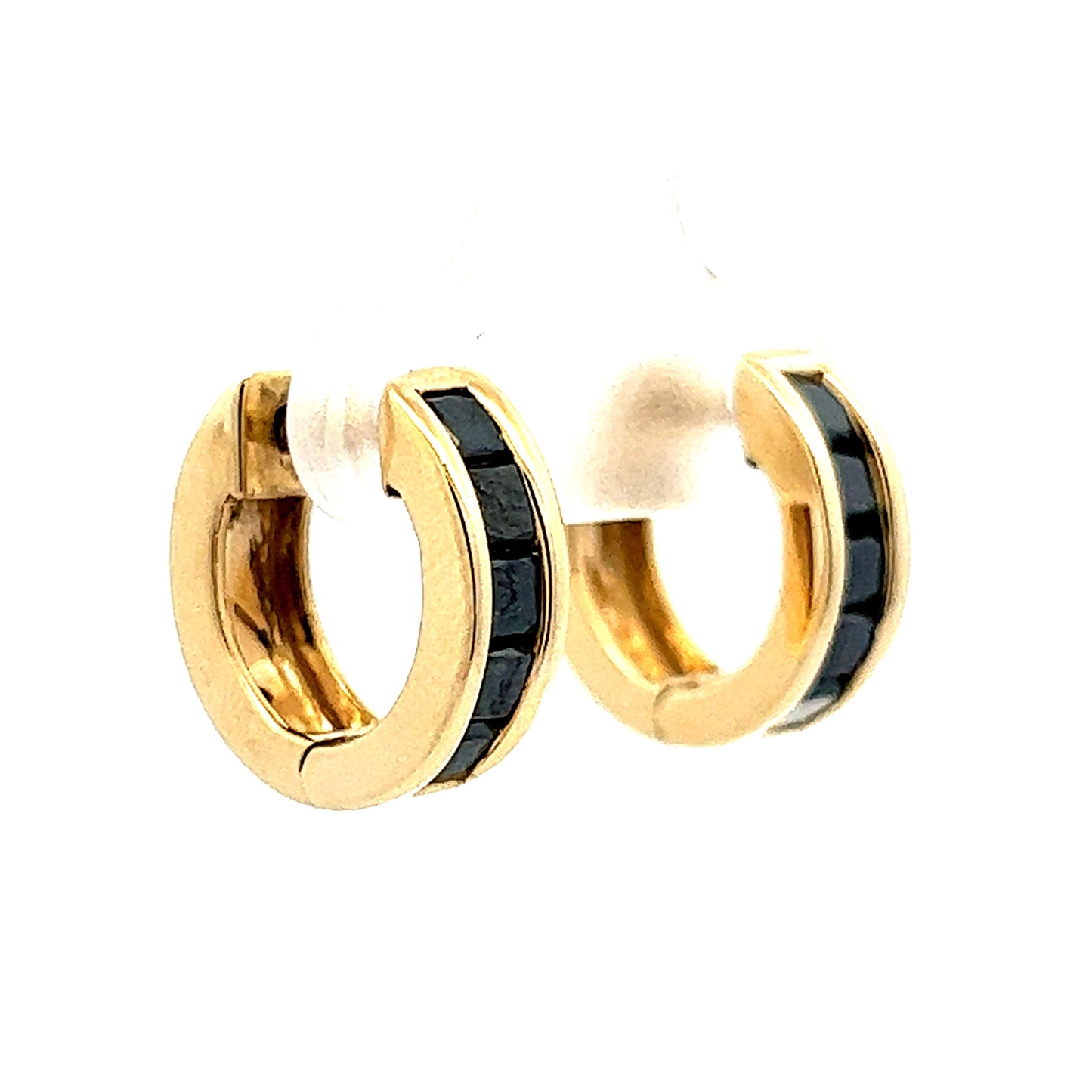 1.20 Black Diamond Hoop Earrings in Yellow Gold