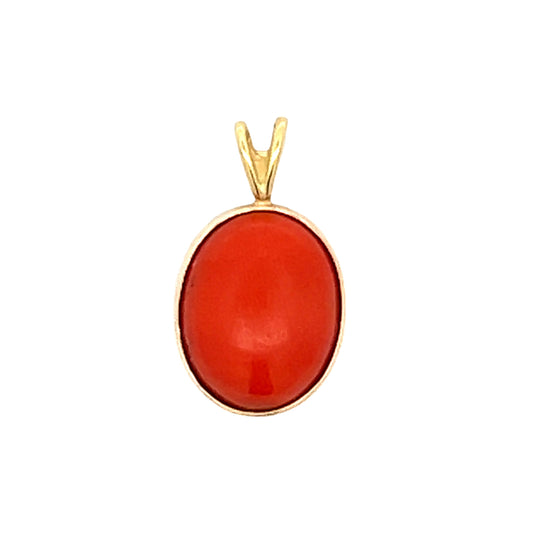 Vintage Cabochon Cut Coral Pendant in Yellow Gold