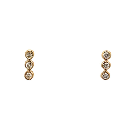 Triple Stacked Bezel Diamond Earrings in 14k Yellow Gold