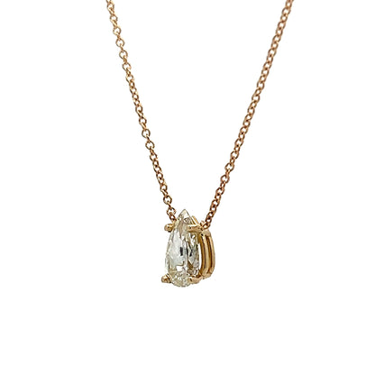 .90 Pear Cut Diamond Pendant Necklace in Yellow Gold