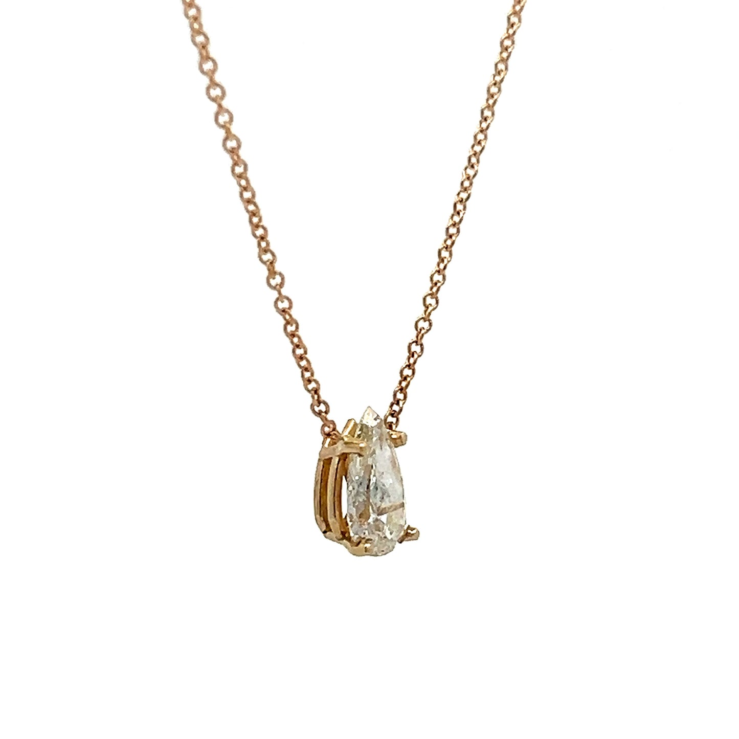 .90 Pear Cut Diamond Pendant Necklace in Yellow Gold