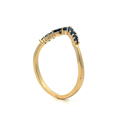 Blue Sapphire Contoured Stacking Wedding Band in Yellow Gold