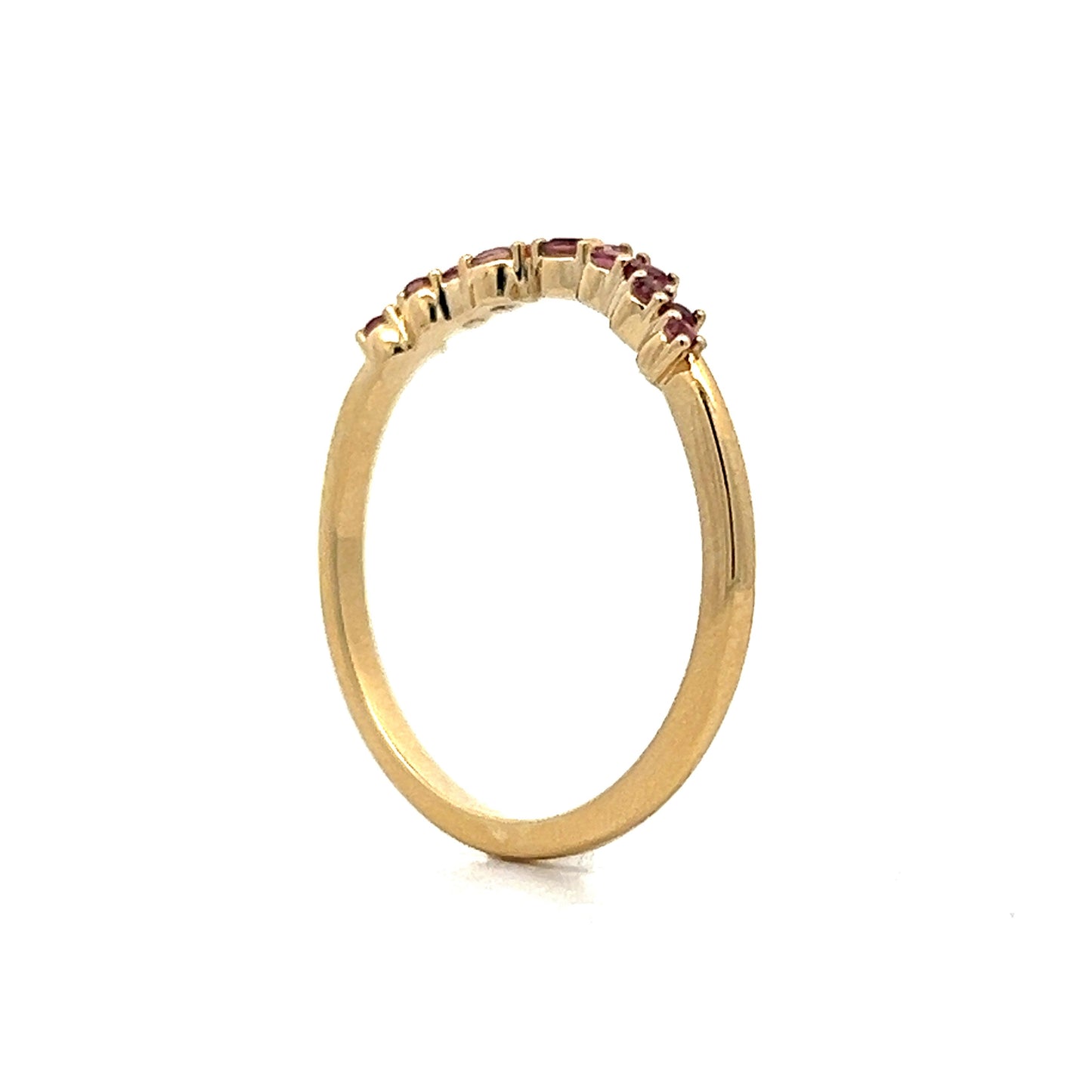 Pink Tourmaline Contoured Wedding Band in Yellow Gold