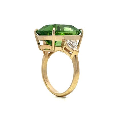 14.35 Emerald Cut Peridot & Diamond Ring in Yellow Gold