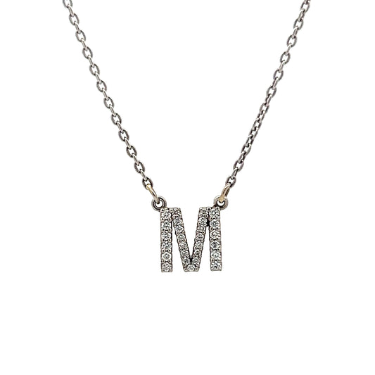 .27 Diamond M Pendant in 14k White Gold
