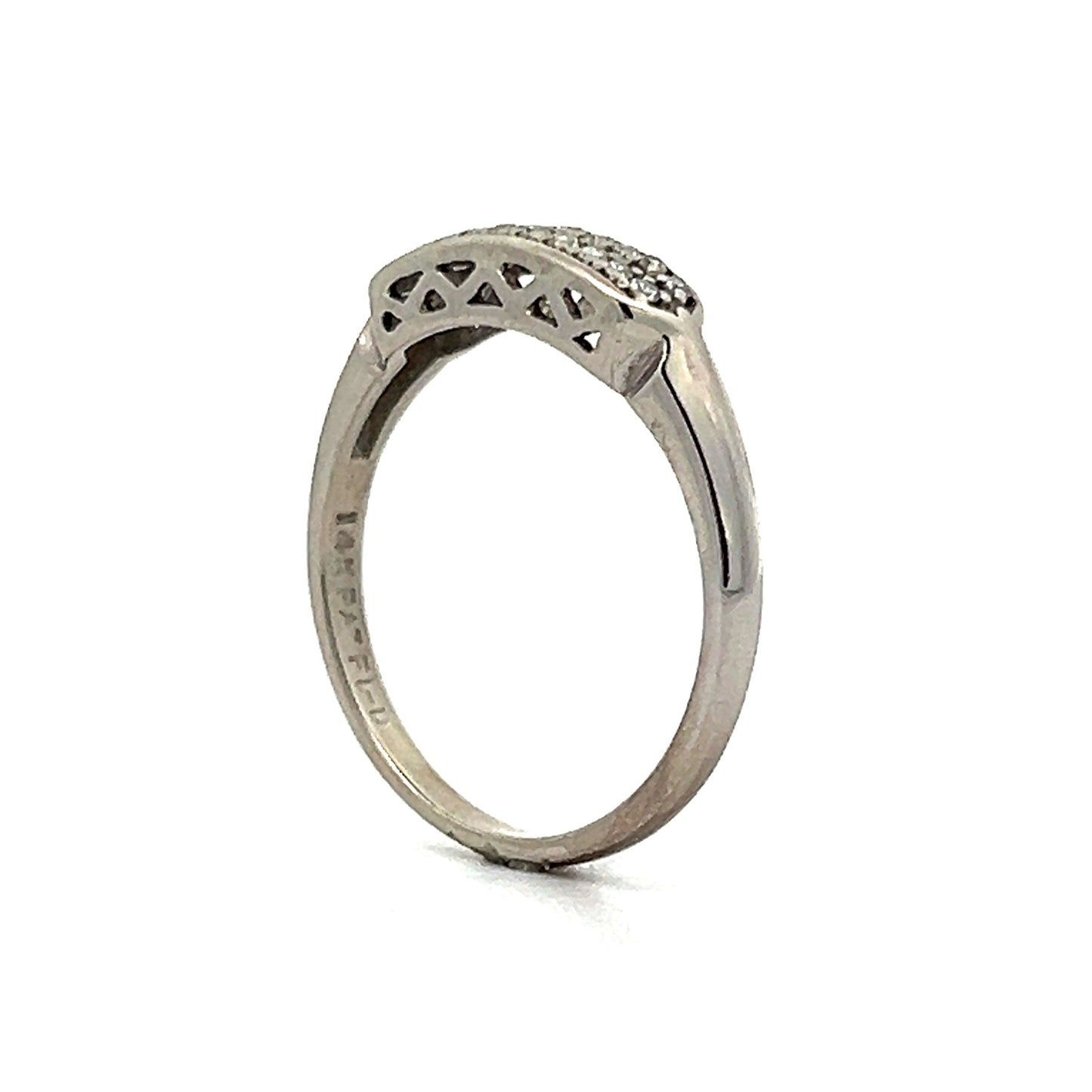 Art Deco Double Row Diamond Stacking Band in 14k White Gold