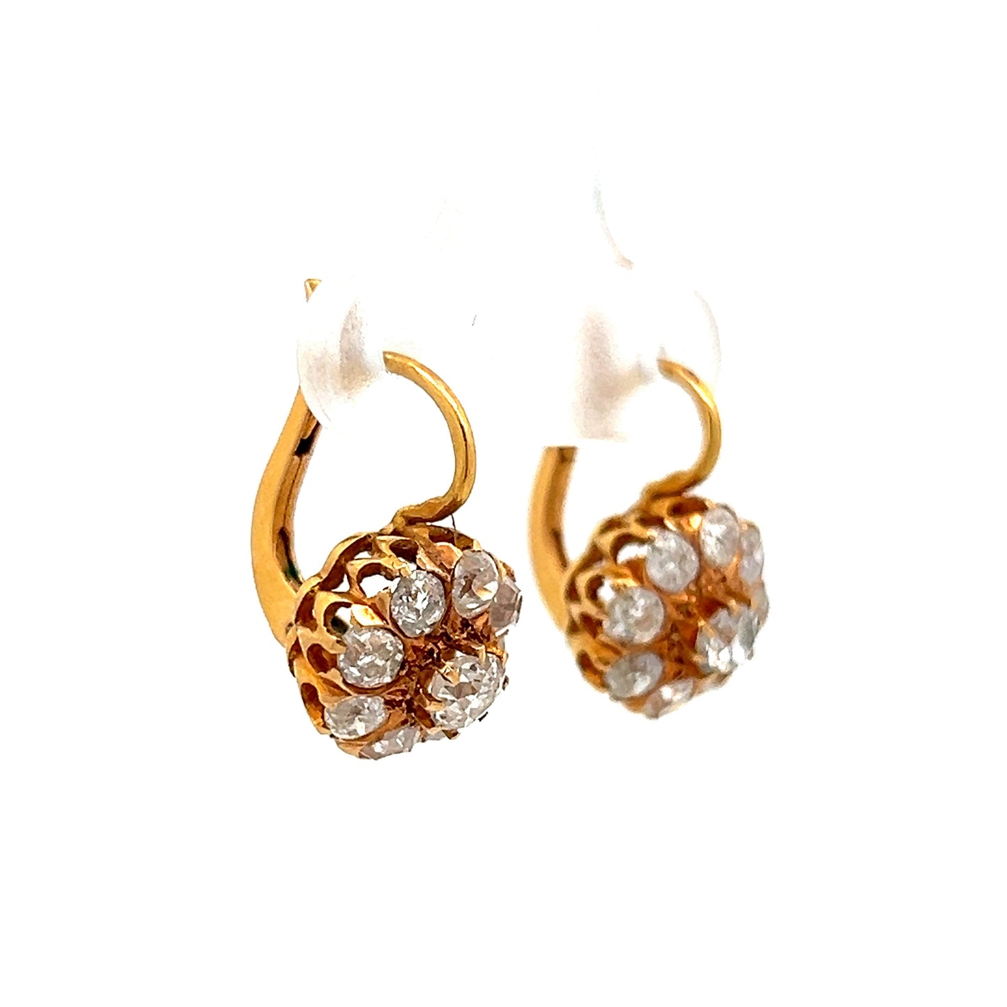 Victorian Old Mine Cut Diamond Earrings in 22k Yellow Gold