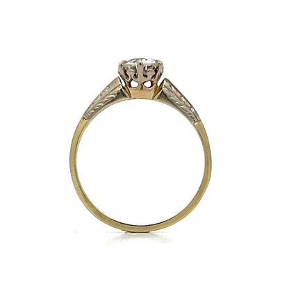 Vintage Art Deco Engraved Solitaire Engagement Ring in 14k